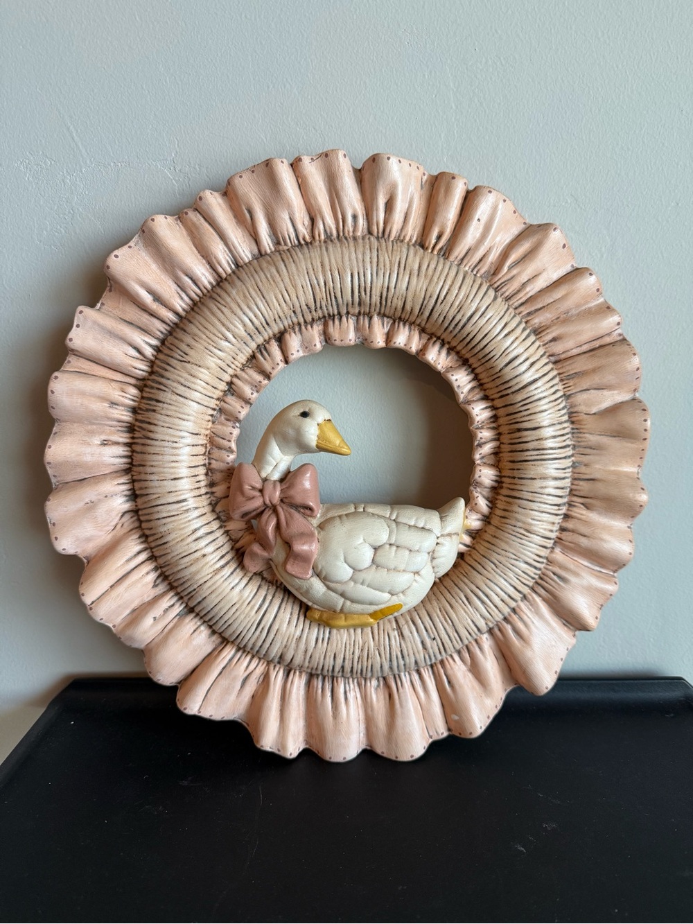 Vintage Peach Ceramic Goose Wreath